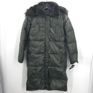 Ralph Lauren Women's Gramercy Green Hooded Puffer Coat Long Sleeves X-Small NWT